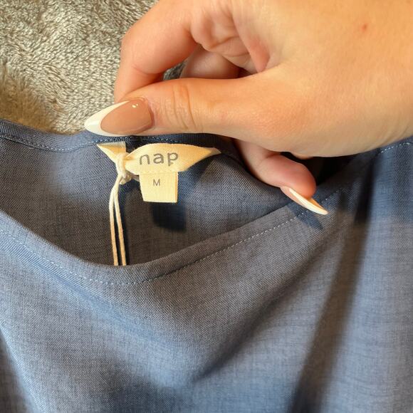 Nap Loungewear Blue Drawstring Relaxed Fit Wide Leg Jumpsuit Size Medium New - Picture 6 of 8